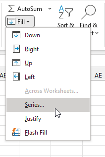 На вкладке «Главная» выберите «Заполнить», затем «Прогрессия».