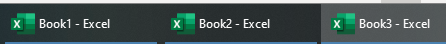 Панель задач Windows, отображающая отдельные иконки для книг Book1, Book2 и Book3 вместо одной общей иконки Excel.