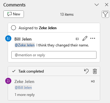 Комментарий можно назначить конкретному человеку. В примере показан комментарий с круглым чекбоксом и надписью 'Назначено Зику'. Для упоминания используйте @Зик, чтобы уведомить его.