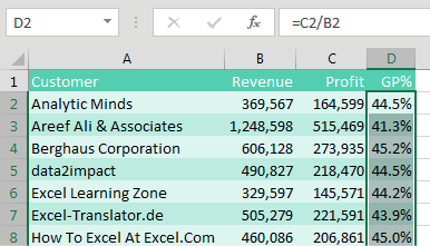 Ячейки D2:D14 содержат формулу. Диапазон выделен.