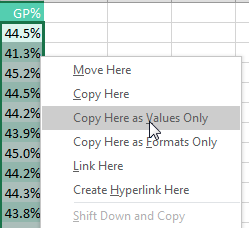 Меню при отпускании правой кнопки мыши с вариантами: Переместить, Копировать, Копировать только значения и др.